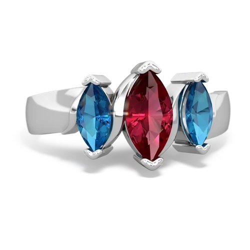 Lab Ruby Lab Created Ruby with Genuine London Blue Topaz and Genuine White Topaz Three Peeks ring Ring