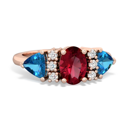 Lab Ruby Lab Created Ruby with Genuine London Blue Topaz and Genuine White Topaz Antique Style Three Stone ring Ring