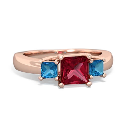 Lab Ruby Lab Created Ruby with Genuine London Blue Topaz and Genuine Emerald Three Stone Trellis ring Ring