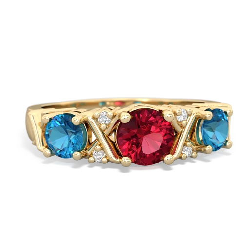 Lab Ruby Lab Created Ruby with Genuine London Blue Topaz and Genuine White Topaz Hugs and Kisses ring Ring