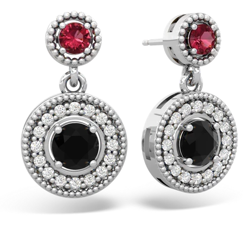 lab ruby-onyx halo earrings