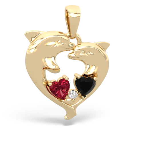 Lab Ruby Lab Created Ruby with Genuine Black Onyx Dolphin Heart pendant Pendant