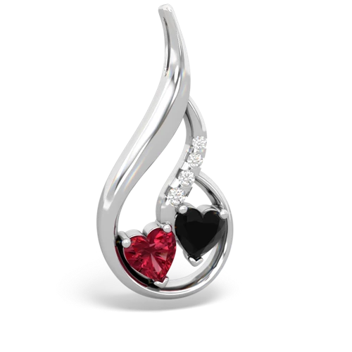 Lab Ruby Lab Created Ruby with Genuine Black Onyx Keepsake Curves pendant Pendant