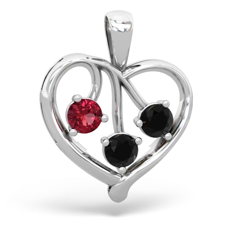 Lab Ruby Lab Created Ruby with Genuine Black Onyx and Genuine Smoky Quartz Glowing Heart pendant Pendant