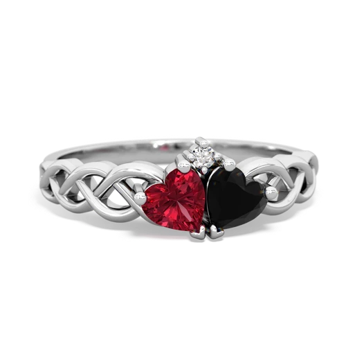 Lab Ruby Lab Created Ruby with Genuine Black Onyx Heart to Heart Braid ring Ring