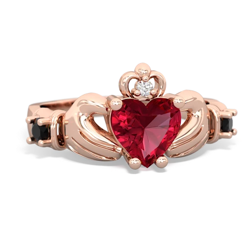 Lab Ruby Lab Created Ruby with Genuine Black Onyx and Lab Created Pink Sapphire Claddagh ring Ring
