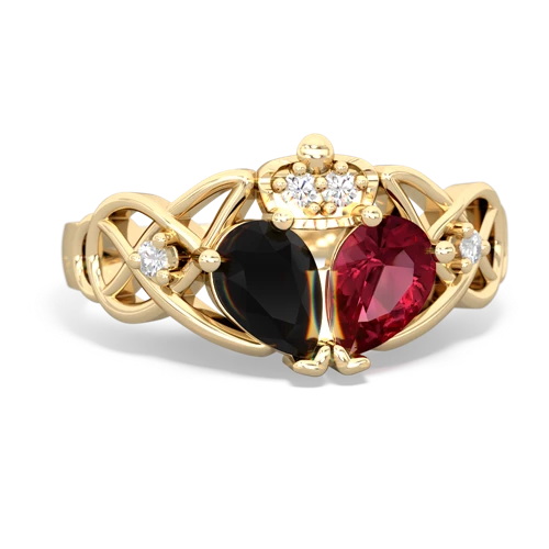 Lab Ruby Lab Created Ruby with Genuine Black Onyx Two Stone Claddagh ring Ring
