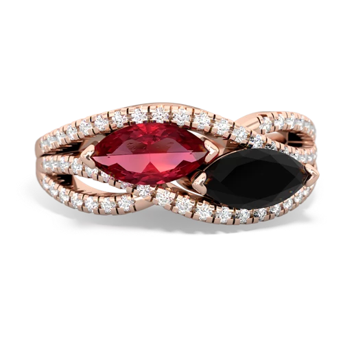 Lab Ruby Lab Created Ruby with Genuine Black Onyx Diamond Rivers ring Ring