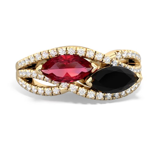 lab ruby-onyx double heart ring