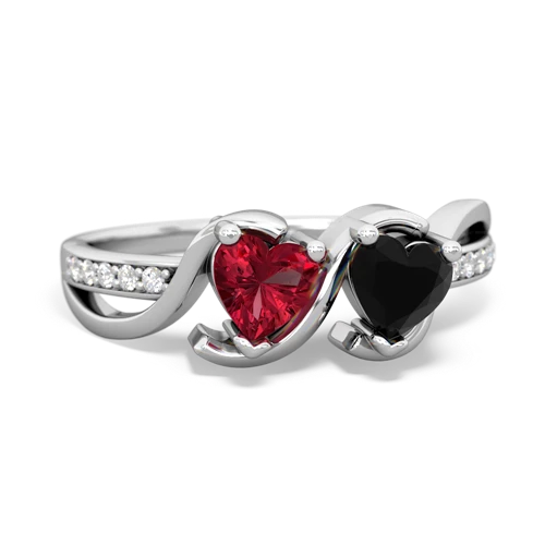 Lab Ruby Lab Created Ruby with Genuine Black Onyx Side by Side ring Ring