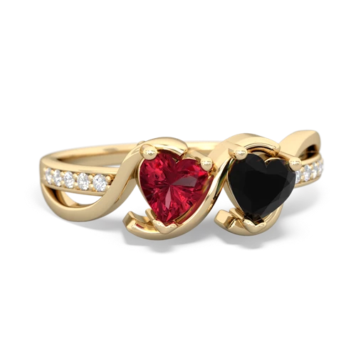 lab ruby-onyx double heart ring