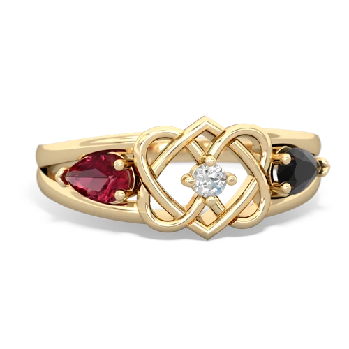 Lab Ruby Lab Created Ruby with Genuine Black Onyx Hearts Intertwined ring Ring