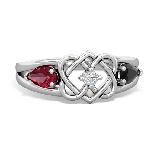 lab ruby-onyx double heart ring
