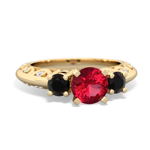 Lab Ruby Lab Created Ruby with Genuine Black Onyx Art Deco ring Ring