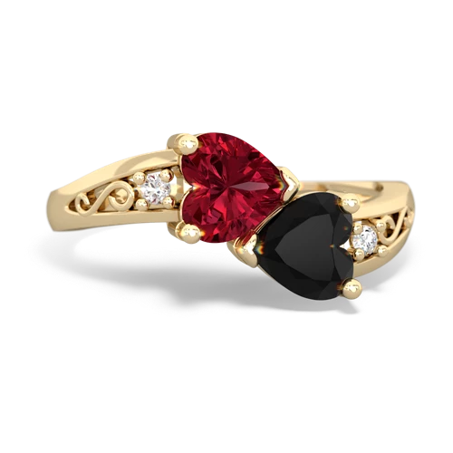 Lab Ruby Lab Created Ruby with Genuine Black Onyx Snuggling Hearts ring Ring
