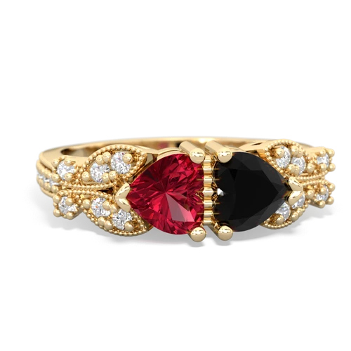 Lab Ruby Lab Created Ruby with Genuine Black Onyx Diamond Butterflies ring Ring