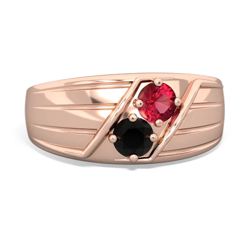 Lab Ruby Lab Created Ruby with Genuine Black Onyx Art Deco Men's ring Ring