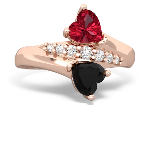 Lab Ruby Lab Created Ruby with Genuine Black Onyx Heart to Heart Bypass ring Ring