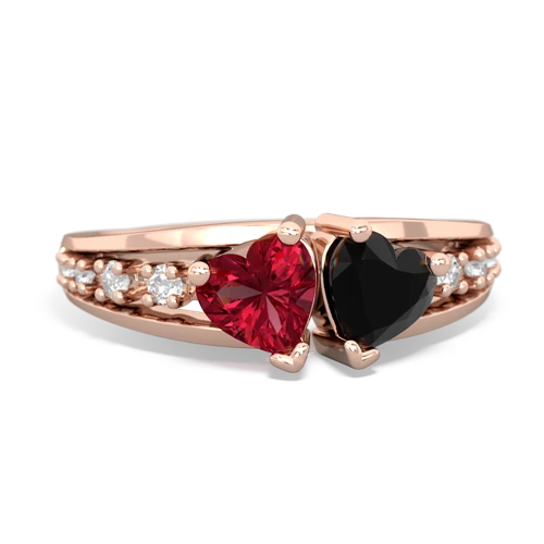 Lab Ruby Lab Created Ruby with Genuine Black Onyx Heart to Heart ring Ring