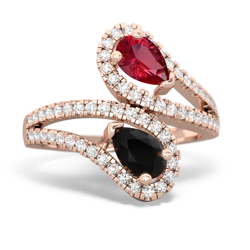 Lab Ruby Lab Created Ruby with Genuine Black Onyx Diamond Dazzler ring Ring
