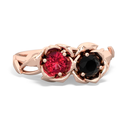 Lab Ruby Lab Created Ruby with Genuine Black Onyx Rose Garden ring Ring