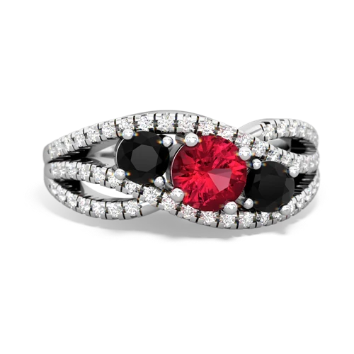 lab ruby-onyx three stone pave ring