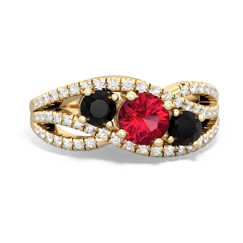 lab ruby-onyx three stone pave ring