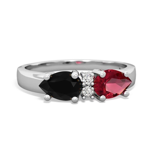 Lab Ruby Lab Created Ruby with Genuine Black Onyx Pear Bowtie ring Ring