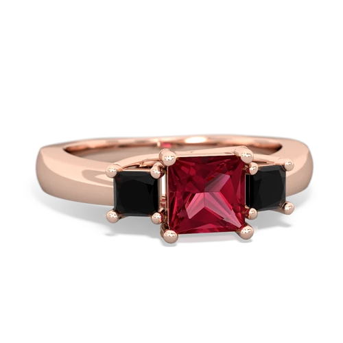 Lab Ruby Lab Created Ruby with Genuine Black Onyx and Lab Created Pink Sapphire Three Stone Trellis ring Ring