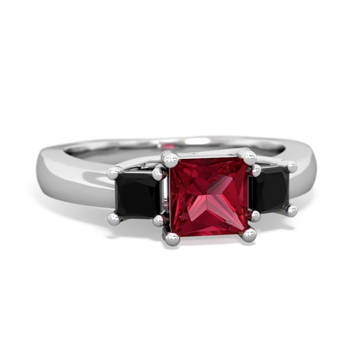 Lab Ruby Lab Created Ruby with Genuine Black Onyx and  Three Stone Trellis ring Ring