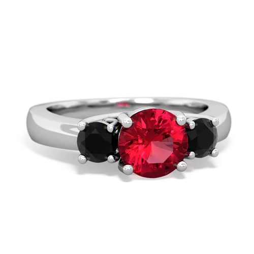 Lab Ruby Lab Created Ruby with Genuine Black Onyx and Lab Created Pink Sapphire Three Stone Trellis ring Ring