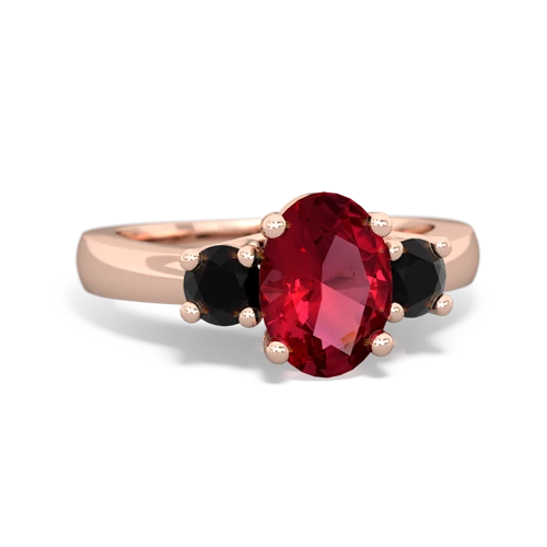 Lab Ruby Lab Created Ruby with Genuine Black Onyx Three Stone Trellis ring Ring