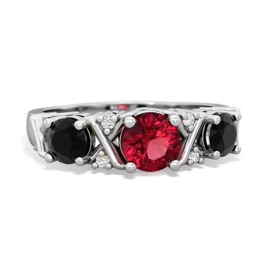 Lab Ruby Lab Created Ruby with Genuine Black Onyx and  Hugs and Kisses ring Ring