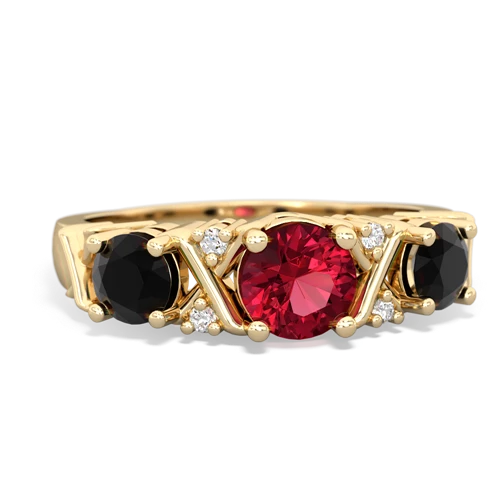 Lab Created Ruby with Genuine Black Onyx and Genuine Sapphire Hugs and Kisses ring