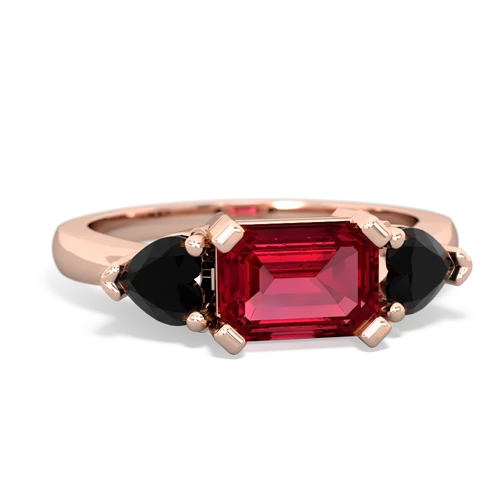 Lab Ruby Lab Created Ruby with Genuine Black Onyx and  Three Stone ring Ring