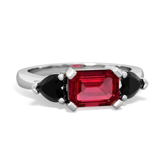 Lab Ruby Lab Created Ruby with Genuine Black Onyx and Lab Created Emerald Three Stone ring Ring