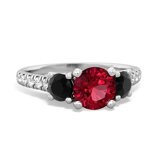Lab Ruby Lab Created Ruby with Genuine Black Onyx and Genuine Tanzanite Pave Trellis ring Ring