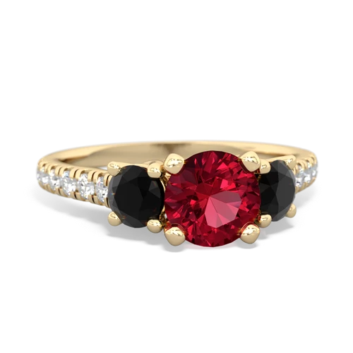 Lab Ruby Lab Created Ruby with Genuine Black Onyx and  Pave Trellis ring Ring