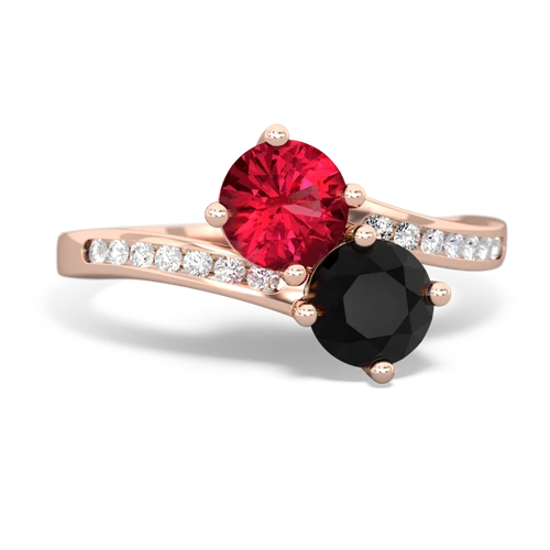 Lab Ruby Lab Created Ruby with Genuine Black Onyx Keepsake Two Stone ring Ring