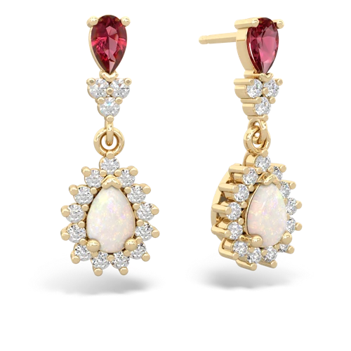 Lab Ruby Lab Created Ruby with Genuine Opal Halo Pear Dangle earrings Earrings