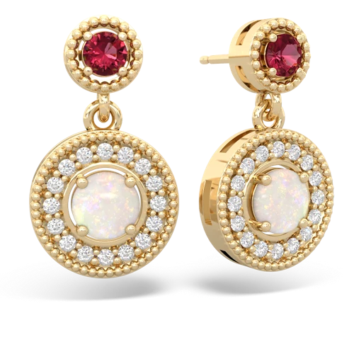 Lab Ruby Lab Created Ruby with Genuine Opal Halo Dangle earrings Earrings