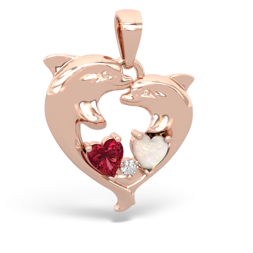 Lab Ruby Lab Created Ruby with Genuine Opal Dolphin Heart pendant Pendant