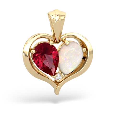 lab ruby-opal half heart whole pendant