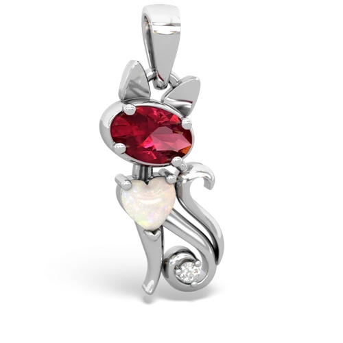 Lab Ruby Lab Created Ruby with Genuine Opal Kitten pendant Pendant