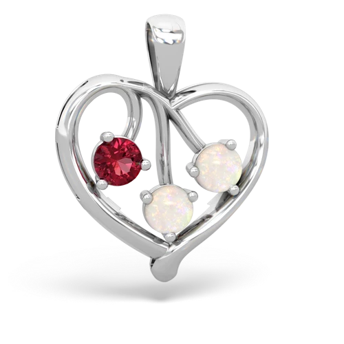 Lab Ruby Lab Created Ruby with Genuine Opal and  Glowing Heart pendant Pendant