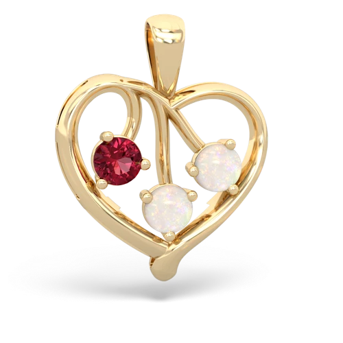 Lab Ruby Lab Created Ruby with Genuine Opal and Genuine Aquamarine Glowing Heart pendant Pendant