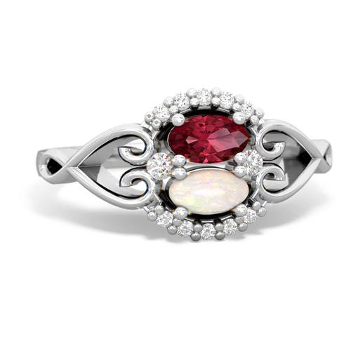 Lab Ruby Lab Created Ruby with Genuine Opal Love Nest ring Ring