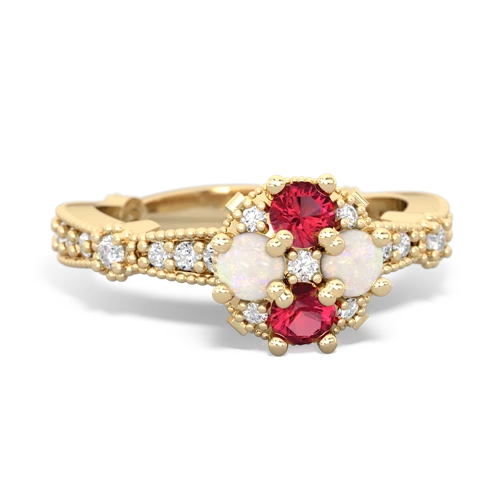 Lab Ruby Lab Created Ruby with Genuine Opal Milgrain Antique Style ring Ring