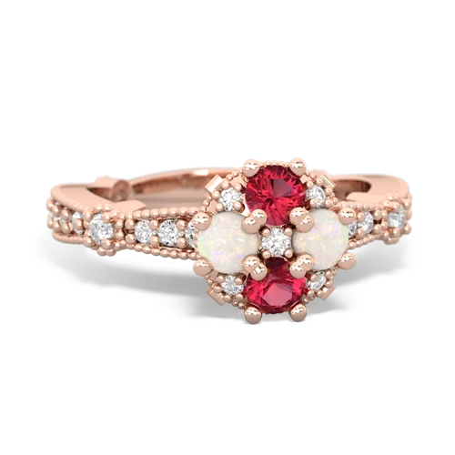 lab ruby-opal art deco engagement ring