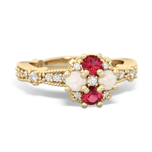 lab ruby-opal art deco engagement ring